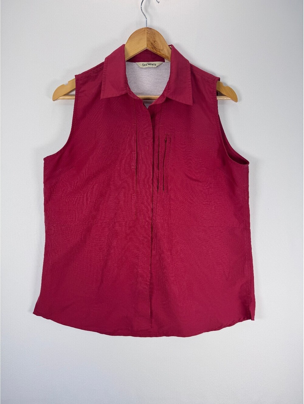 Hiking Vest Shirt Red Coolmax Ripstop Outdoor Sleeveless Button Womens Large